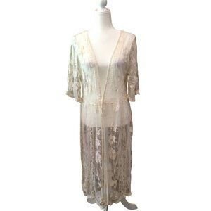 Vintage-Style Ashlin Lace Kimono Cardigan Floral Embroidered Sheer One Size
